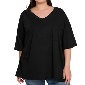 NEW 100% Cotton V neck Boyfriend T Shirt Black Size 3X Zenana Outfitters